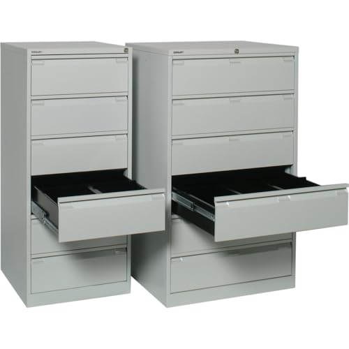 BISLEY Karteischrank, dreibahnig DIN A5, 6 Schubladen, Metall, 625 Reinweiß, 62.2 x 80 x 132.1 cm