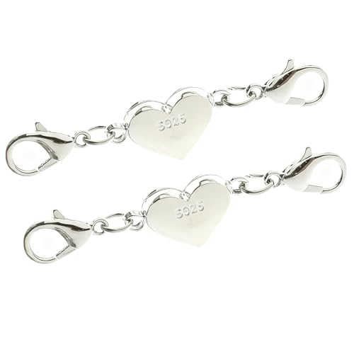 2 Unidades de cadena de plata de ley, Corazón magnético Cierre de la Cadena Cierre magnético de Plata doble extensión de langosta para Bricolaje Collar Colgante Pulseras de fabricación de Joyas