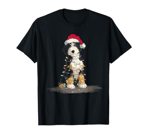 Funny Bernedoodle Christmas Graphics Dog Lights Lover Owner T-Shirt