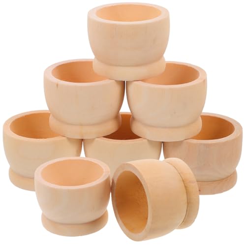 BESTonZON 8Pcs Wooden Egg Cup Holder Glasses Shaped Egg Stand for Painting Decorative Egg Display Rack for Home Kitchen Rustic Elegant Design Egg Base
