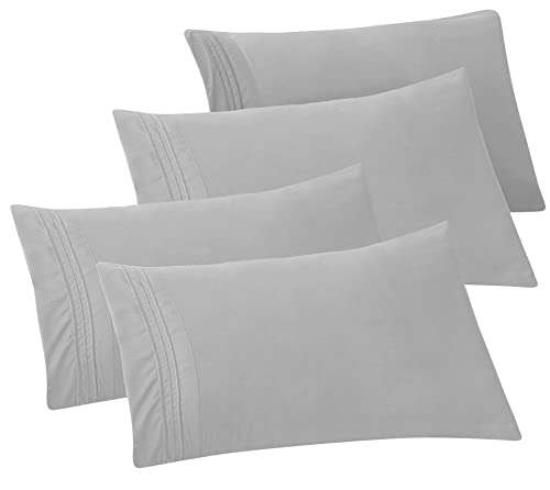 Elegant Comfort Taies d'oreiller microfibre 4 pcs king argent 1500