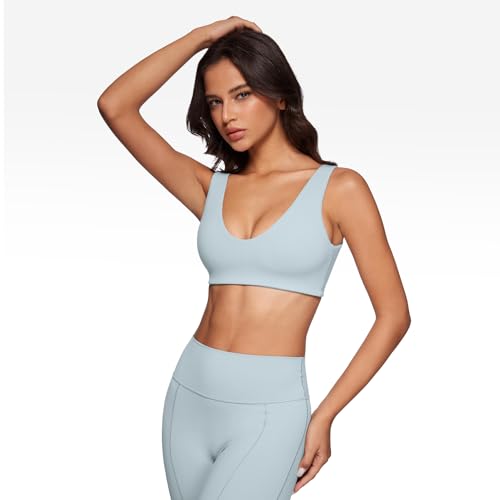 Image of INGIA Womens U-Neck Sports Bra Padded U Back Medium Impact Fitness Yoga Bar Workout Crop Top with Built in Bra