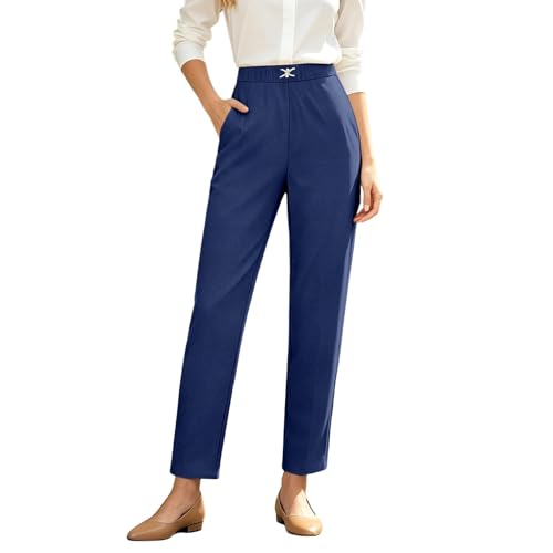Pantalones de tela de pierna ancha con talle alto y caída fluida para verano