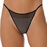 inlzdz Damen Mesh Durchsichtig G-String Tanga Niedriger Taille Panties T-Back Bikini Slip Riemen Micro Slip Transparent Höschen Sexy Unterwäsche Erotik Dessous Schwarz Mesh S