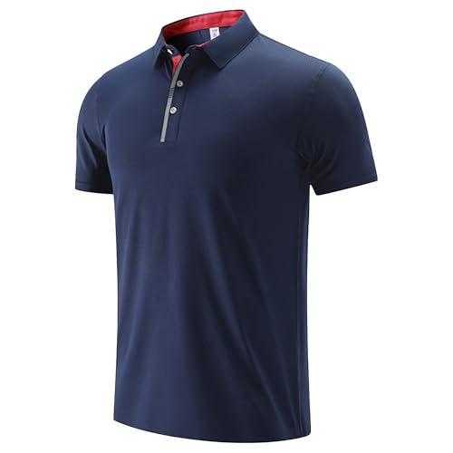 Men Quarter Button Quick Dry Jogging Shirt Classic Run Absorb Sweat T Shirts Summer Classic Short Sleeve Pullover (Dark Blue,X-Large)