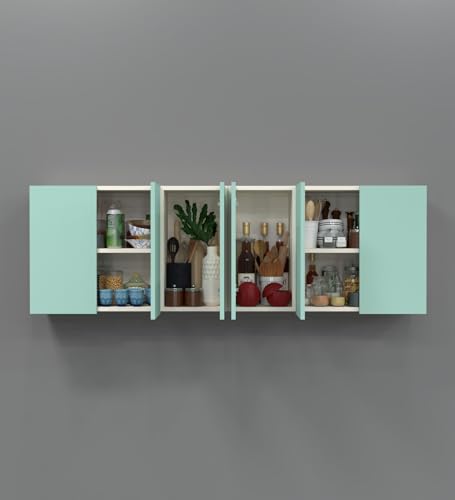 Image of SPECIALITY PANELS 6 Door Wall Cabinet with UV Profile Shutter | Wall Mounted Storage Cabinet for Kitchen Bathroom Living Room | Wooden Wall Cabinet Organizer UV Mint Finish DIY Assembly