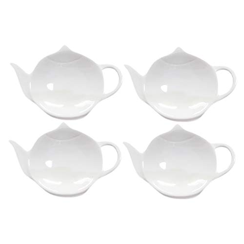 Catálogo de Reposa bolsas de té de esta semana. 43 Sizikato - Juego de 4 soportes para bolsas de té de cerámica, color blanco puro, con forma de tetera, para platos y cucharas, para condimentos.
