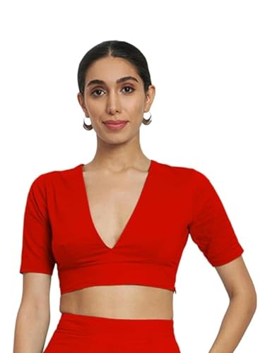 Image of Thevasa Women's Everyday Divine Depth V Neck Half Sleeves Blouse