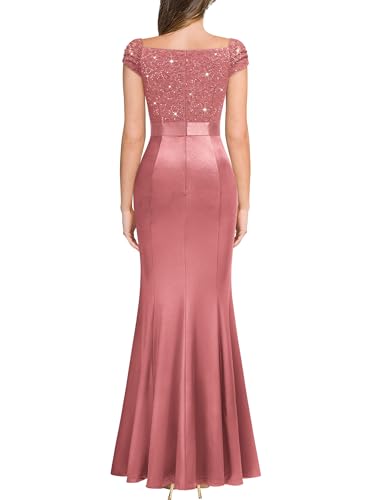 Image of Miusol Women's Vintage V-Neck Slim Ruffle Split Evening Formal Maxi Dress