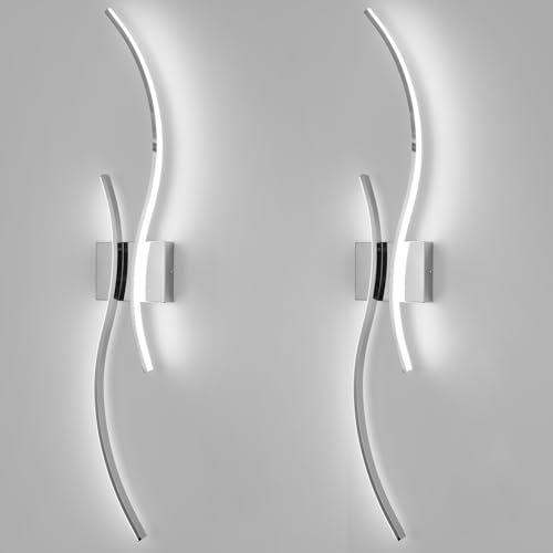 Image of CANEOE Modern Led Wall Light, 39inch Chrome Indoor Led Wall Sconce Lighting, Bathroom Vanity Light Fixtures Over Mirror for Living Room Hallway Bedroom Bedside Wall Lamp (Chrome,6000K,2 Packs)