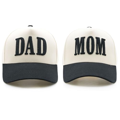 YQZUWUXE Mom and Dad Hats New Parents Gifts for Couples Baby Pregnancy Announcement Trucker Hat for Men Women Trendy Baseball Cap Black