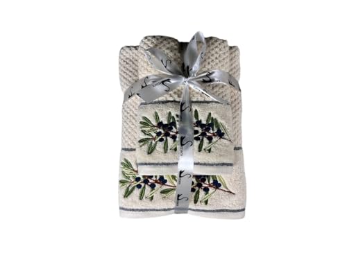 Image of SENSES By Riba Cotton Embroidered Towel Set, 550 GSM Soft & Absorbent, Antimicrobial, Oeko-Tex Certified | Ideal for Home & Gifting, Pack of 4 (2 Bath 27 inchX50 inch + 2 Hand Towels 16 inchX26 inch) - Style 17
