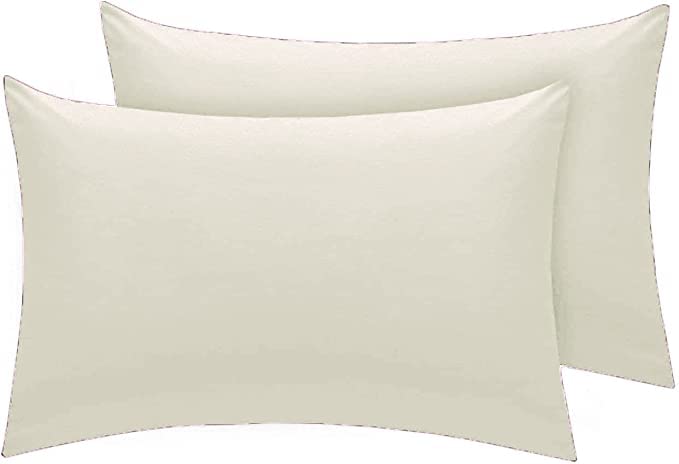 British Home Bedding - Plain Dyed Luxury Cotton Blend Percale Duvet Cover Set with 2 Pillowcases (Cream, Pillow Cases Only)