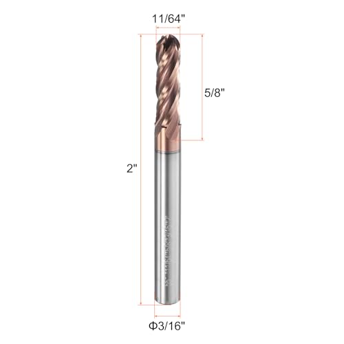 Image of HARFINGTON Ball Nose End Mill 4 Flute 11 /64 inch Diameter 3 /16 inch Shank Tungsten Carbide TICN Coated Spiral CNC Router Bits 5 /8 inch Cutting Length Single End Ball for Carving Engraving Grinding