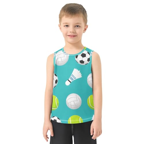 Boys' Tank Top Shirt Lake Blue Background Football Tennis Badminton Pattern Sleeveless T-Shirts2
