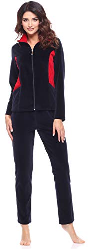 Preisvergleich Produktbild Merry Style Damen Velours Freizeitanzug Hausanzug MSMG001 (Marineblau / Rot, 46)