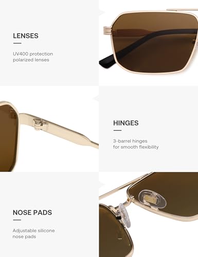 Image of SOJOS Retro Polarized Square Sunglasses for Women Men Vintage Large Double Bridge UV Protection Metal Sun Glasses SJ1246