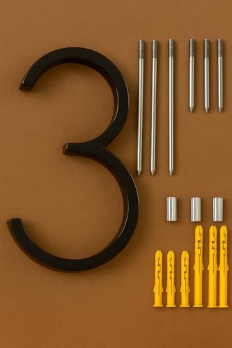 5 Inch Modern House Numbers – Heavy-Duty Zinc Alloy Address Numbers with All-Stainless-Steel Mounting Hardware – Extra-Long Screws for Ultra-Secure Installation – Weatherproof, Floating 3D Address-Black-Number 3