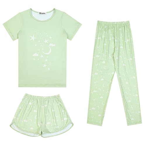 Image of Mirawise Girls 3 Pc Pajamas Sleepwear Cotton Pjs Clothes Set 4-13 Years