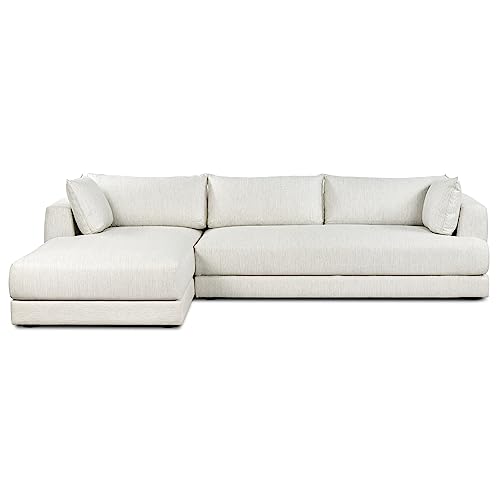 Image of Poly & BARK Marcel Left-Facing Corner Sectional with Extra-Wide Chaise - Deep, Relaxed Modern Design with Feather-Blend Cushions for Living Room Comfort and Style - Upholstered in Bright Ash