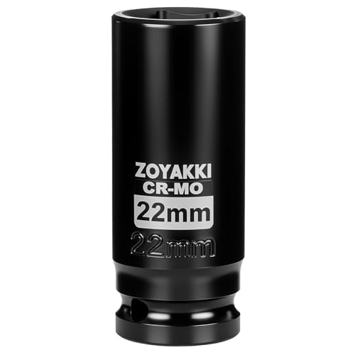 ZOYAKKI 1/2 Drive x 22 mm Deep 6 PT Impact Socket CR-MO 1/2-inch Drive 6 Point Axle Nut Socket for Easy Removal of Axle Shaft Nuts (Metric 22MM)