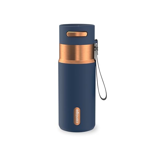 Image of Contigo AutoSeal 16 oz Stainless Steel Vacuum-Insulated Water Bottle with Leakproof Push-Button Spout & Lock, Carry Strap, BPA-Free & Lead-Free, Dishwasher Safe