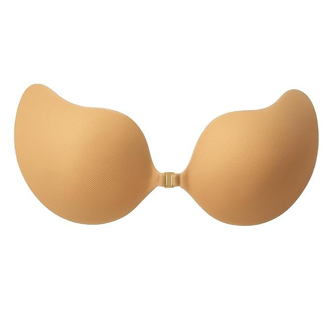 Silicone Stick On Bra with Front Clasp Closure, Strapless Backless Adhesive Bra for Deep Neck Dresses Multicolour