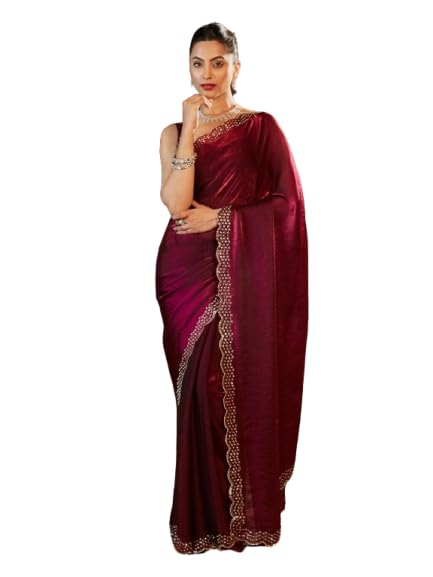 Womens Silk Stone and Beads Embellished Saree-image-10
