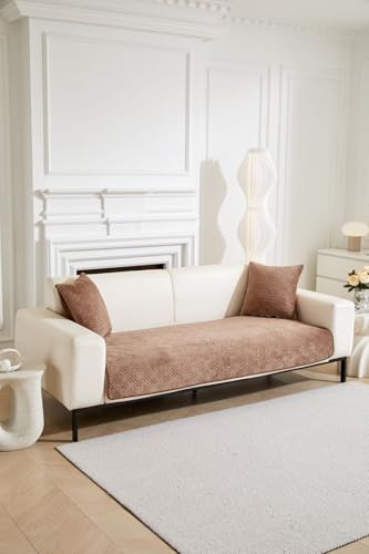 Image of HOMETHREADS Innovative Premium Velvet Sofa Cover Mat with PVC Backing for Non-Slip Comfort | (Brown Vrsh, 1 Seater | 70x70cm)