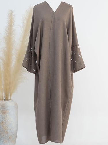 Image of Women's Batwing Sleeve Open Front Kimono Abaya Embroidery Moroccan Kaftan Cardigan