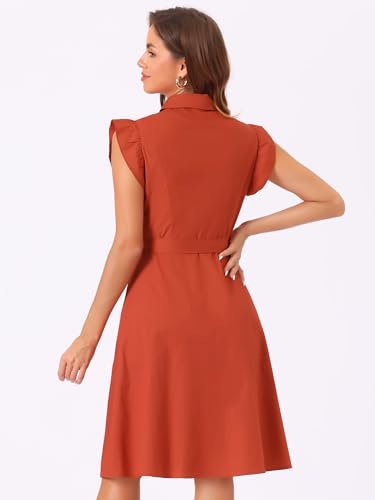 Image of Allegra K Women's Ruffled Sleeve Casual Office Dress Tie Waist Button Down Cotton Shirt Dresses