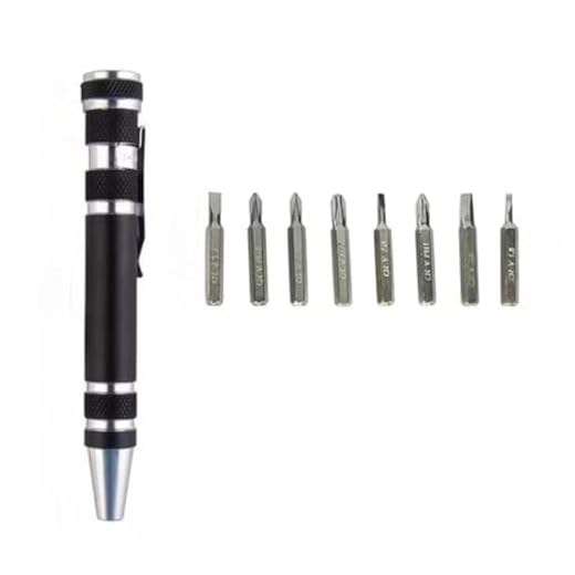 8-in-1 black Multifunctional Screwdriver, Aluminum Alloy Precision Repair Tool | Interchangeable Flat, Phillips, and Hex Heads - Ideal for Construction, Carpentry, Manual Handling, Maintenance