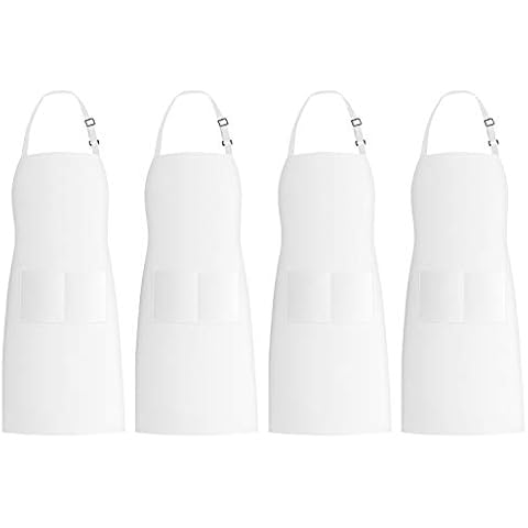Xornis 4 Pack Bib Aprons with 2 Pockets Kitchen Apron Cooking Chef, White Cover
