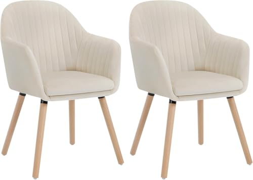 WOLTU Juego de 2 Sillas de Comedor y Cocina con Respaldo Mediano,cojín Doble de Terciopelo y Patas de Estructura de Madera,adecuadas para salón y Dormitorio,Blanco Crema