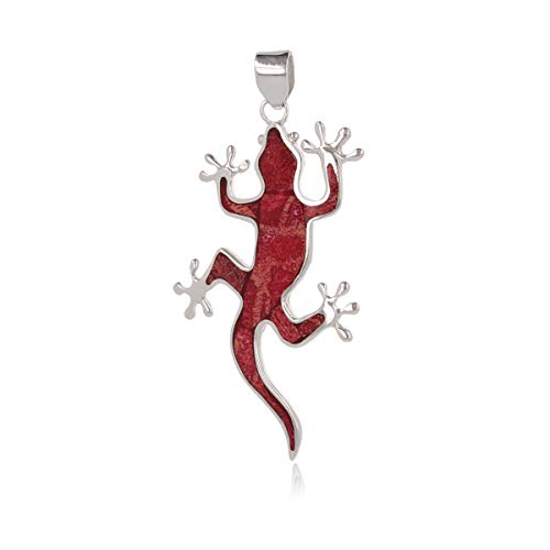 Collier Corail Rouge pour Femme et Pendentif Lézard Argent 925 Cadeau Idéal COLIBRI