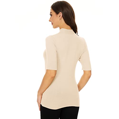 Image of Anbenser Women's Short Sleeve Mock Pullover Sweater Knit Jersey Top Slim Fit