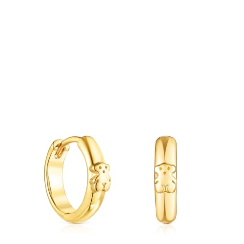 TOUS Pendientes de Aro con Baño de Oro 18Kt sobre Plata para Mujer con Motivo de Oso y Cierre Criolla, Elegante y Versátil, Colección Basics