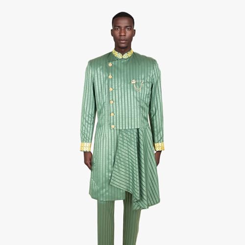 African Suits for Men Chain Embroidery Single Breasted Blazer and Pants Set Formal Outfits Slim Fit Clothes3