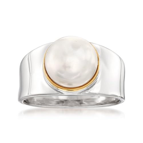 Ross-Simons 9.5-10mm Cultured Pearl Ring in Sterling Silver With 14kt Gold. Size 5