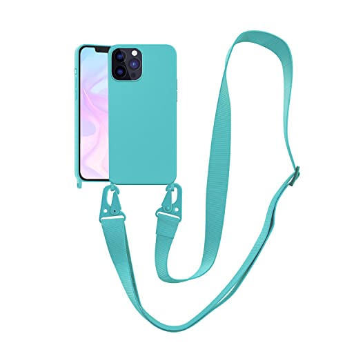 Image of Compatible with iPhone 13 Pro Case Lanyard Crossbody Strap Adjustable Shockproof Drop Protection Silicone Phone Cover for 6.1'', Sea Blue, Q6184-01