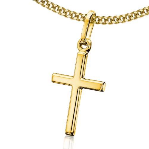 CLEVER SCHMUCK Chaîne en or pour enfant - Petite croix - 15 mm - Simple et brillante - Chaîne fine de 40 cm - Les deux - Or 333 8 carats - Dans un étui à...