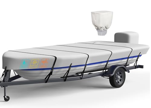 Heavy Duty 5 Layers 1200D Jon Boat Cover 14ft - 16 ft with Motor Cover, 100% Waterproof Trailerable...