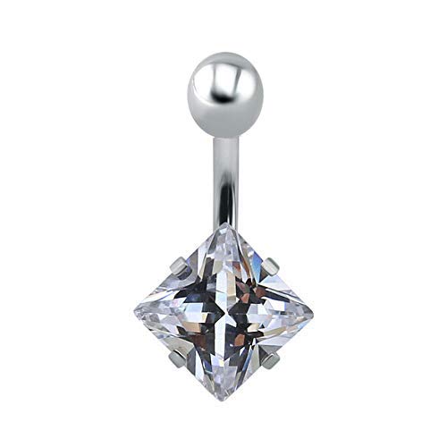 Silver 316L Surgical Steel Screw Square Cubic Zirconia Belly Button Body Jewelry Piercing Navel Ring Barbells for Women-image-39