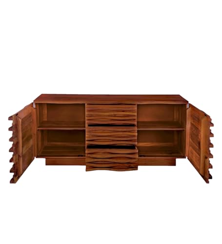 Image of The Attic Artic Sideboard, Multipurpose Cabinet for Kitchen and Living Room Storage, Crockery Storage, Solid Acacia Wood, Honey Matte Finish