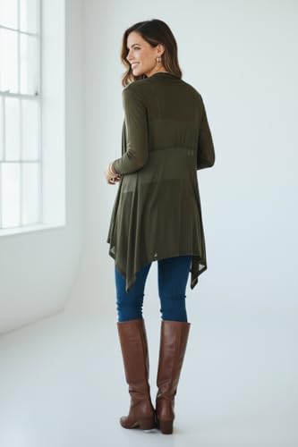 Image of ToBeInStyle Womens Open Front Long Sleeve Lightweight Asymmetrical Draped Cardigan with Side Pockets