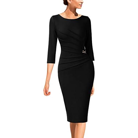VFSHOW Womens Black Cocktail Party Elegant Ruched Work Business Office Bodycon Pencil Sheath Dress 6563 BLK M Cover
