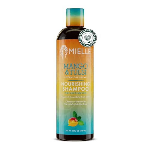 Mielle Organics Mango & Tulsi Nourishing Hair Shampoo - Moisturizing Shampoo for Curly Hair - Gently Cleanses & Remove Scalp Impurities - Nourishes, Strengthens & Balances Moisture (6 Fl Oz)