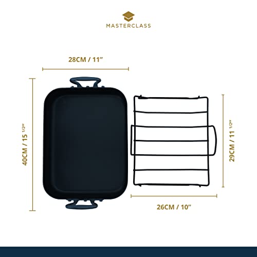 MasterClass Teglia con Cestello e Rivestimento Antiaderente Teflon Xtra in Scatola Regalo, Teglia in Acciaio al Carbonio con Maniglie, 40 x 28 x 8cm (15,5 x 11 x 3''), Grigio - immagine 4