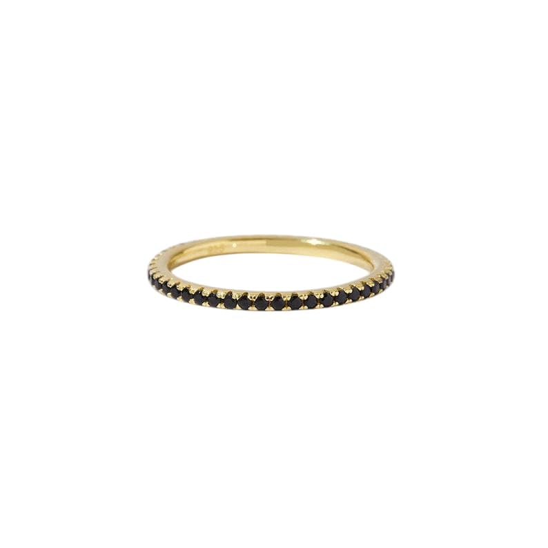 Dainty Black Onyx Ring - Stackable band - 14K Gold Vermeil over Sterling Silver - Delicate Everyday Ring - Black Gemstone - GJH001