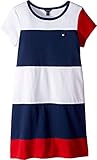 Tommy Hilfiger Girls' Short Sleeve Flag T-Shirt Dress, Relaxed Fit with Classic Logo Design & Crewneck, Flag Blue, 8-10